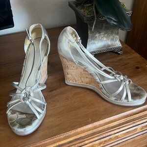Coach Silver Wedge Sandals Size 9